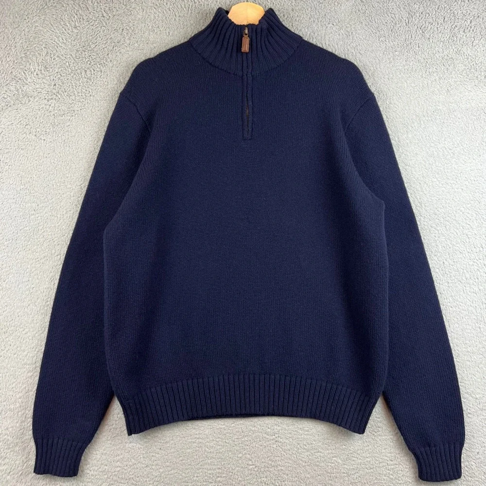 Polo Ralph Lauren Navy Blue 100% Lambswool Quarter Zip Sweater Mens Large